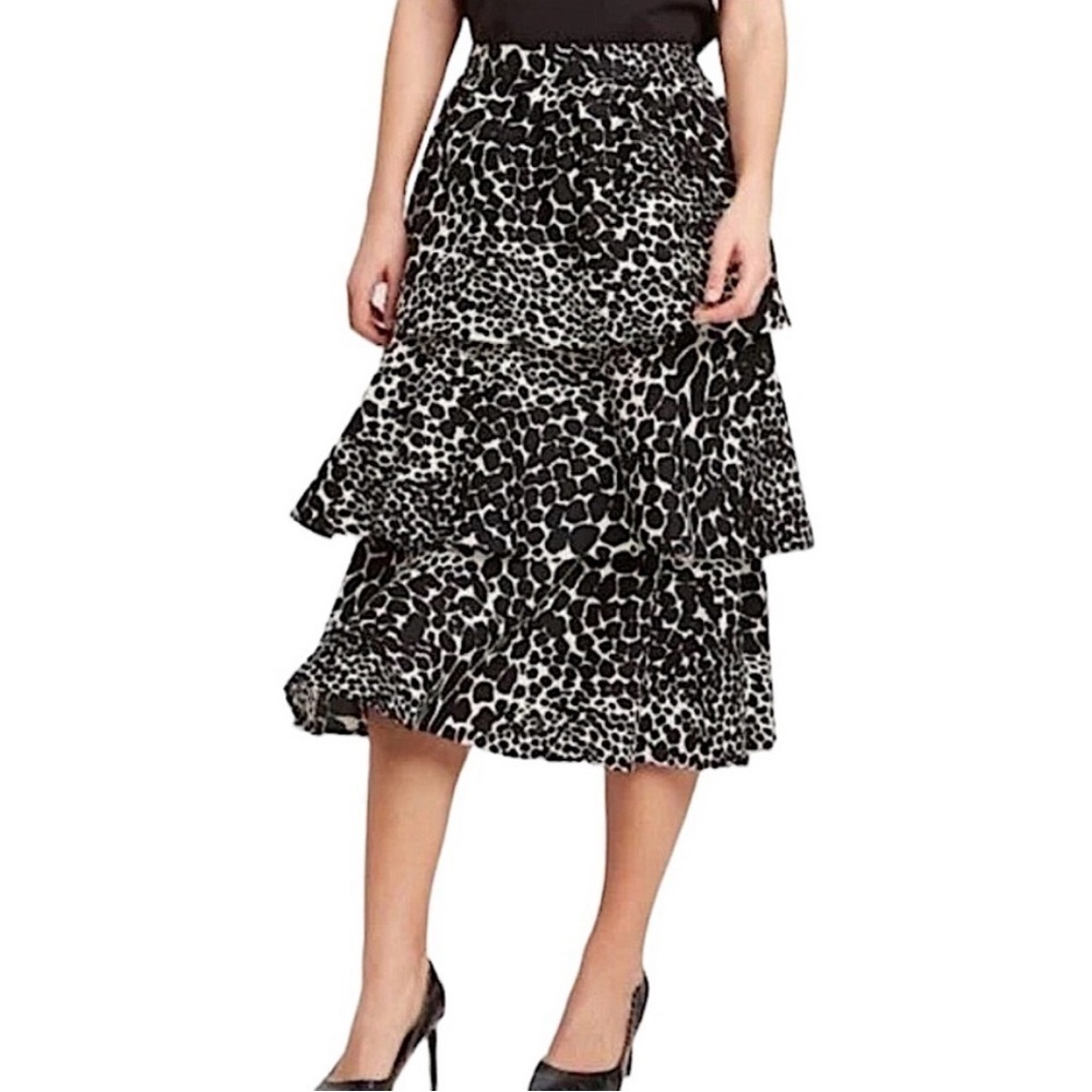 Who What Wear Swirling Leopard Print Tiered Ruffle Mid Skirt size 10